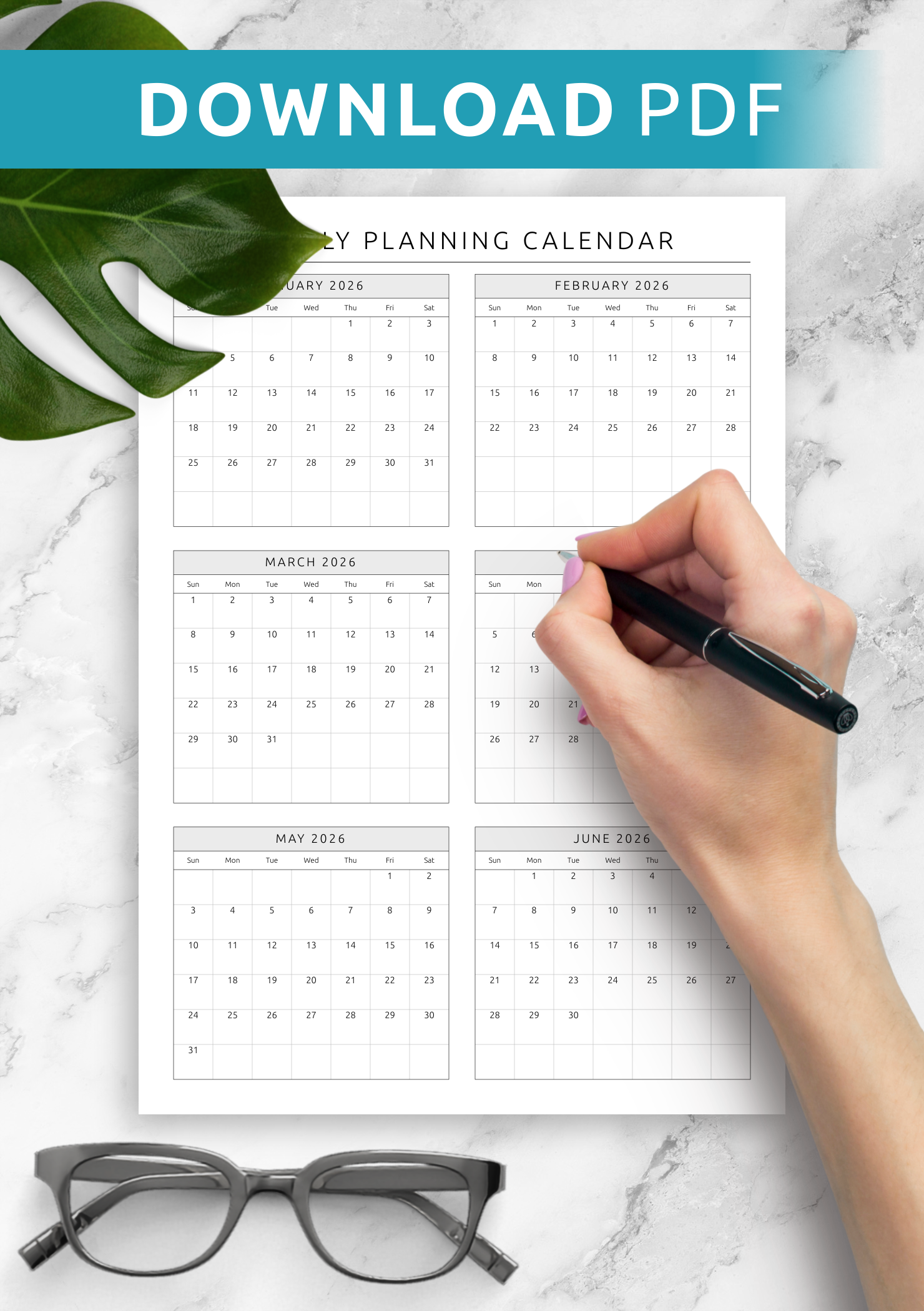 Download Printable Yearly Planning Calendar Template PDF