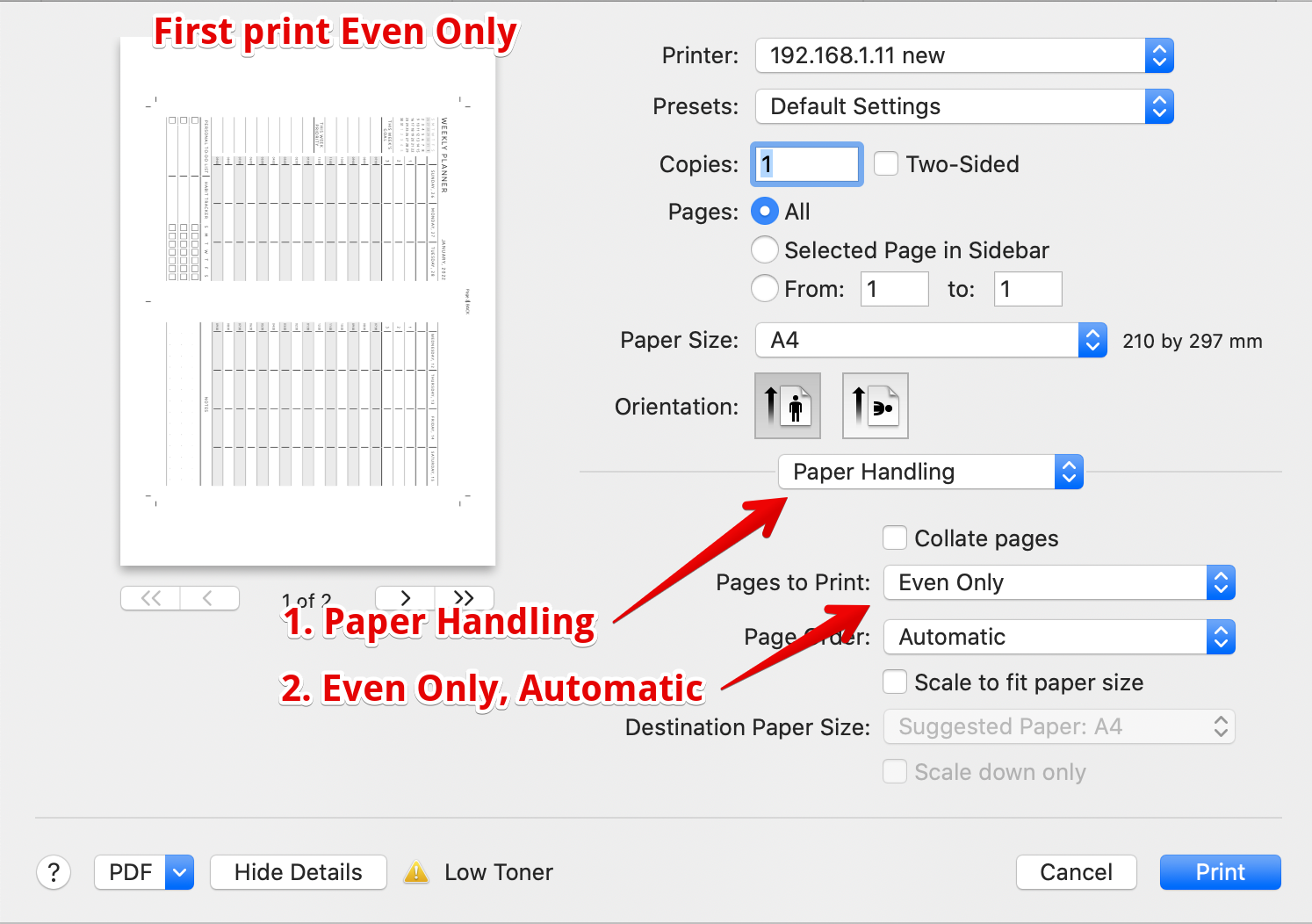 Preview Duplex Manually Even Only Print